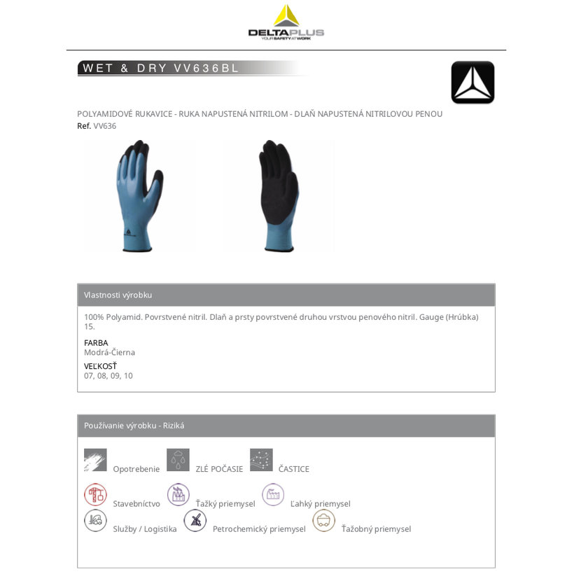 Pracovní rukavice WET &amp; DRY VV636BL 08