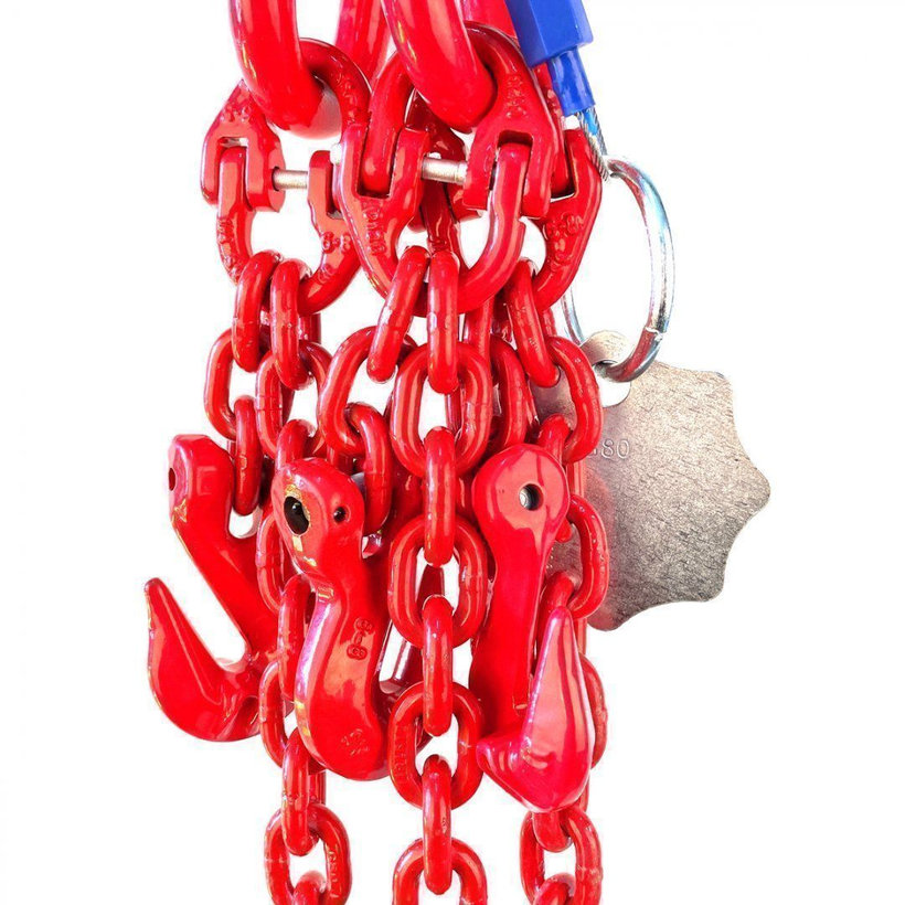 Řetězový závěs oko-3 háky tř 80 se zkracovačem (5,5 m, 11200/8000 kg, 13 mm, červená)