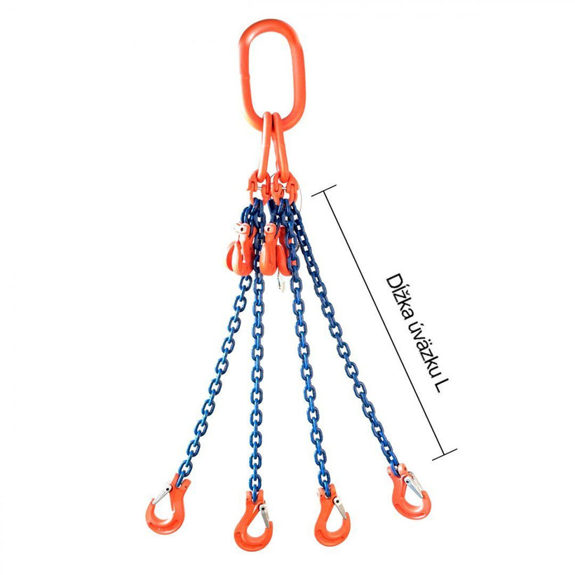 Řetězový závěs oko-4 háky tř 100 se zkracovačem (1m, 5300/3750 kg, 8 mm)