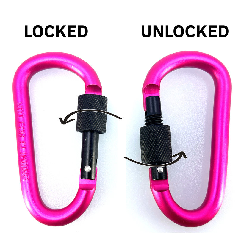 Hliníková karabina s pojistkou - růžová