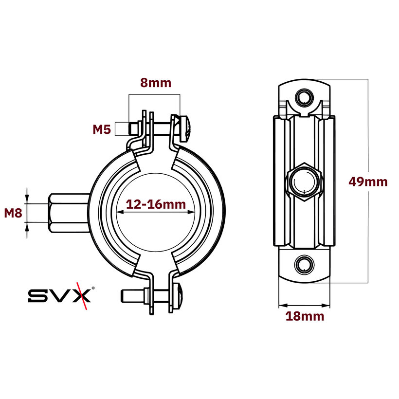 Objímka dvoušroubová 12-16mm