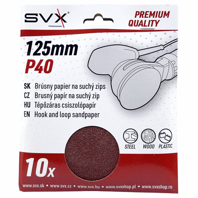 Brusný papír na suchý zip – kotouč 125 mm P40