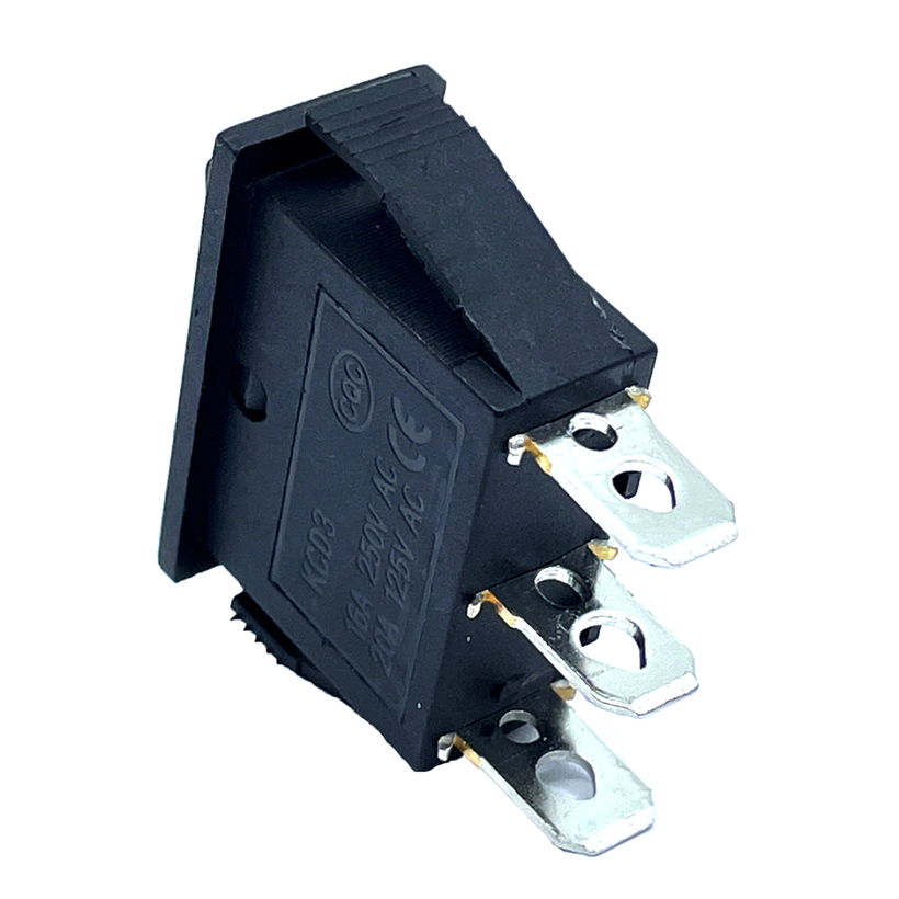 Kolébkový přepínač 3-poloh. černý, 16A, 250V, I-0-II