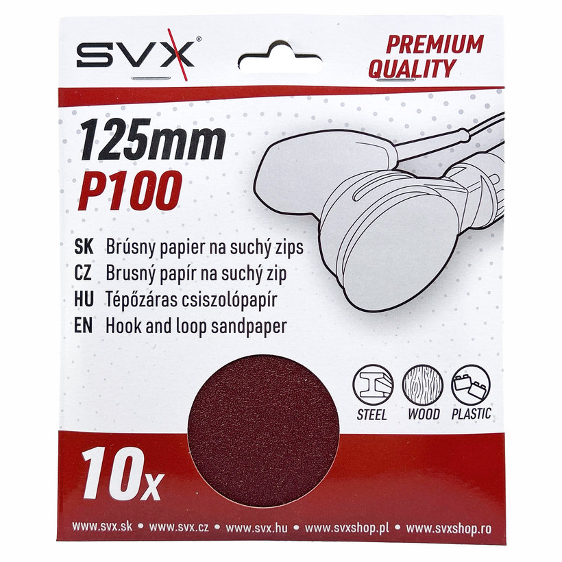 Brusný papír na suchý zip – kotouč 125 mm P100 - 10 ks