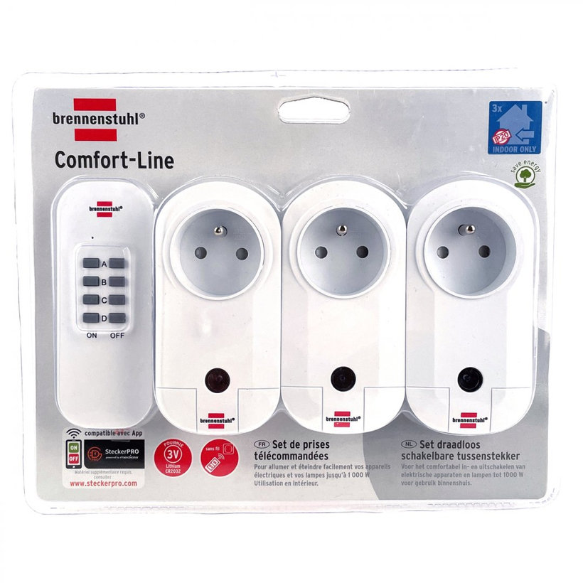 Dálkový spínací set 3 zásuvky 1000W IP20 bílý