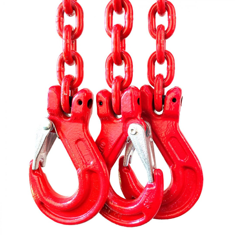 Řetězový závěs oko-3 háky tř 80 se zkracovačem (1 m, 2360/1700 kg, 6 mm, červená)