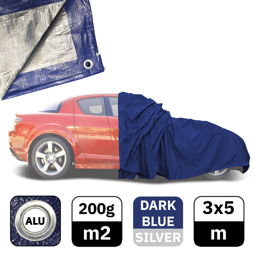 Plachta krycí 3x5m modro-stříbrná 200g/m²