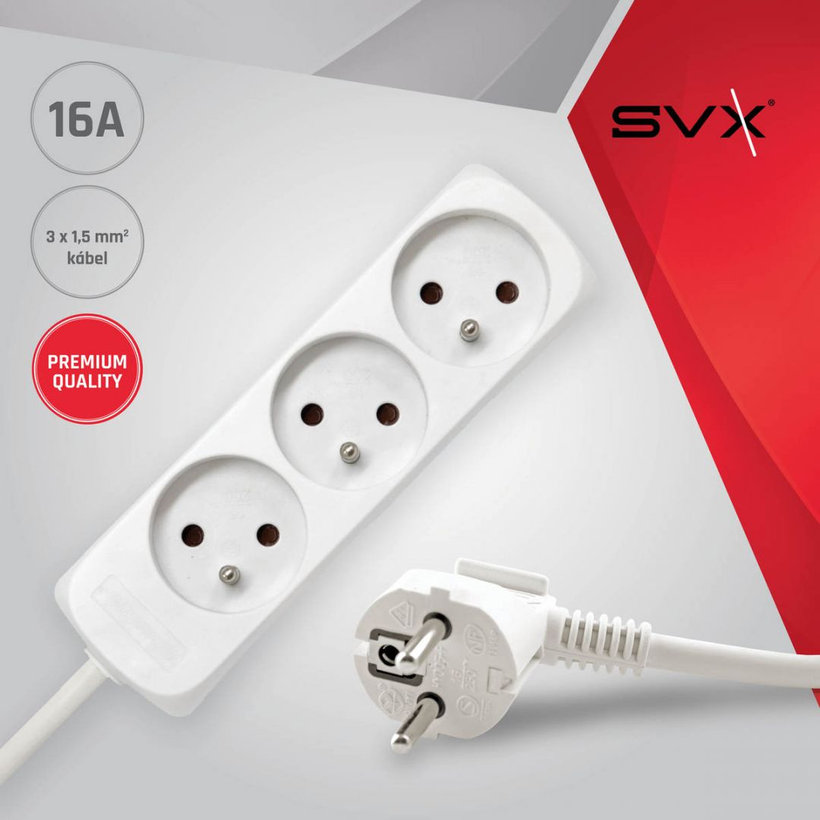 Prodlužovací kabel 16A bílý 3 zásuvky 3m 3G1,5