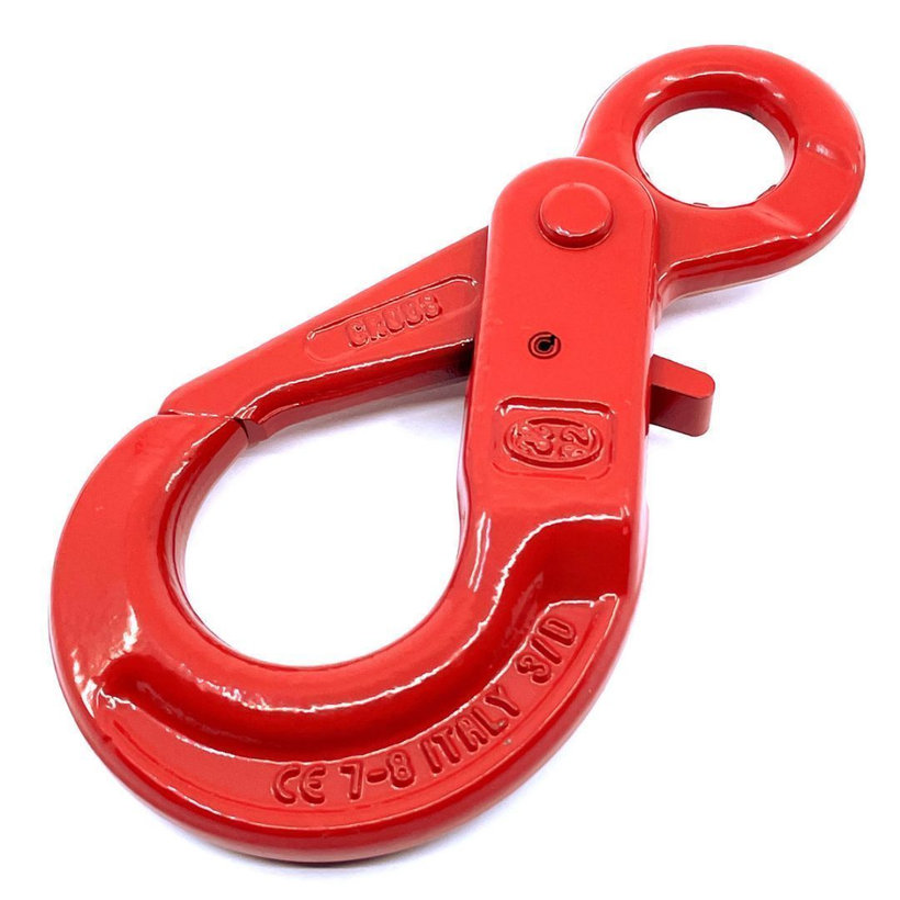 Samozajišťovací hák s okem tř 80 červený 20mm