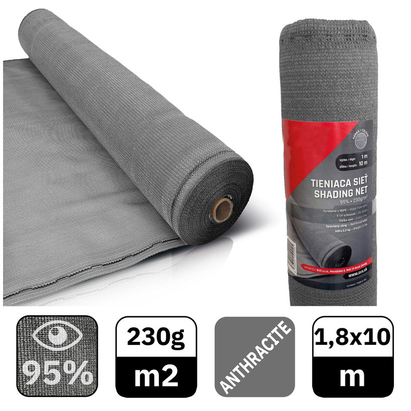 Stínící síť antracit 95% - délka 10m - výška 1,8m