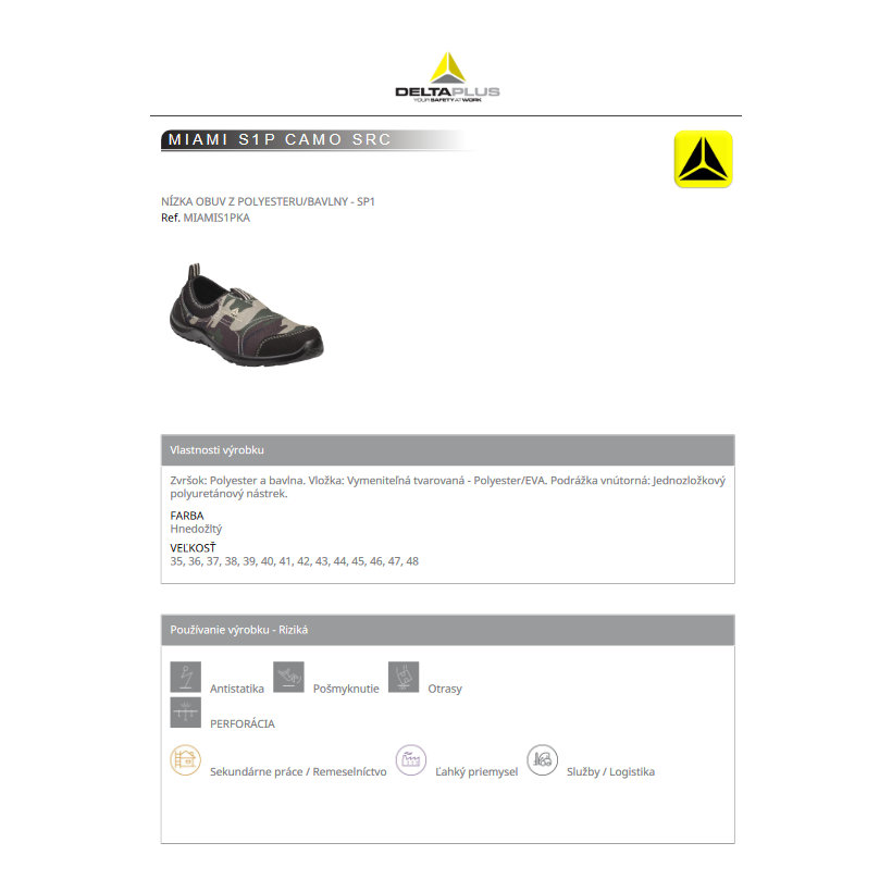 Nízká pracovní obuv MIAMI S1P CAMO 38