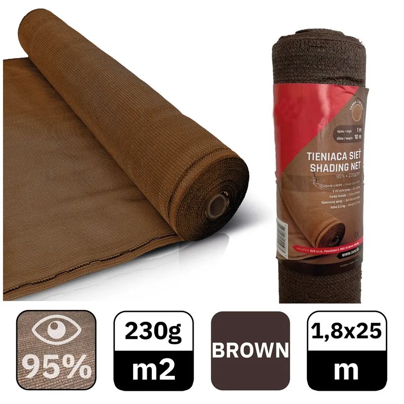 Stínící síť hnědá 95% - délka 25m - výška 1,8m
