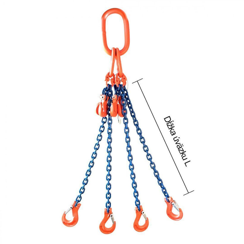 Řetězový závěs oko-4 háky tř 100 se zkracovačem (2m, 5300/3750 kg, 8 mm)