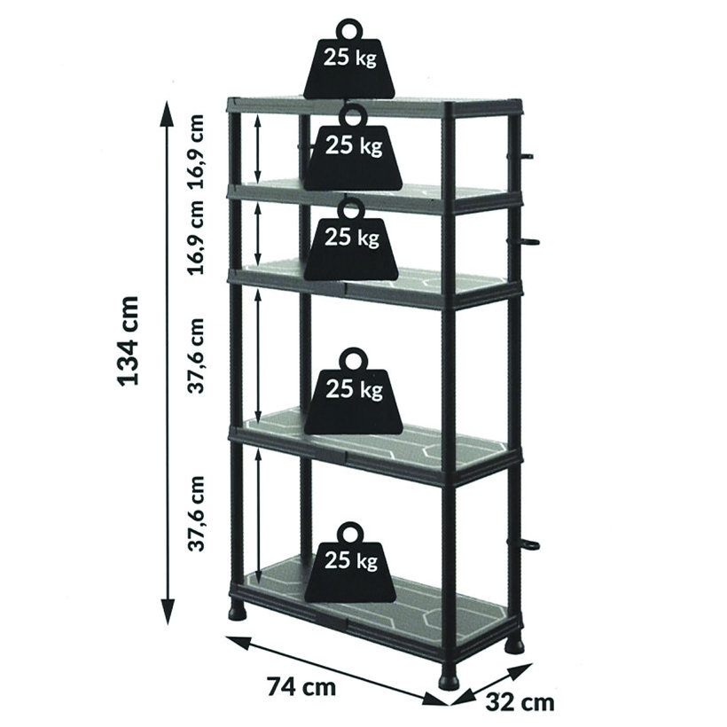 Plastový regál 74×32x134 cm – 5 polic