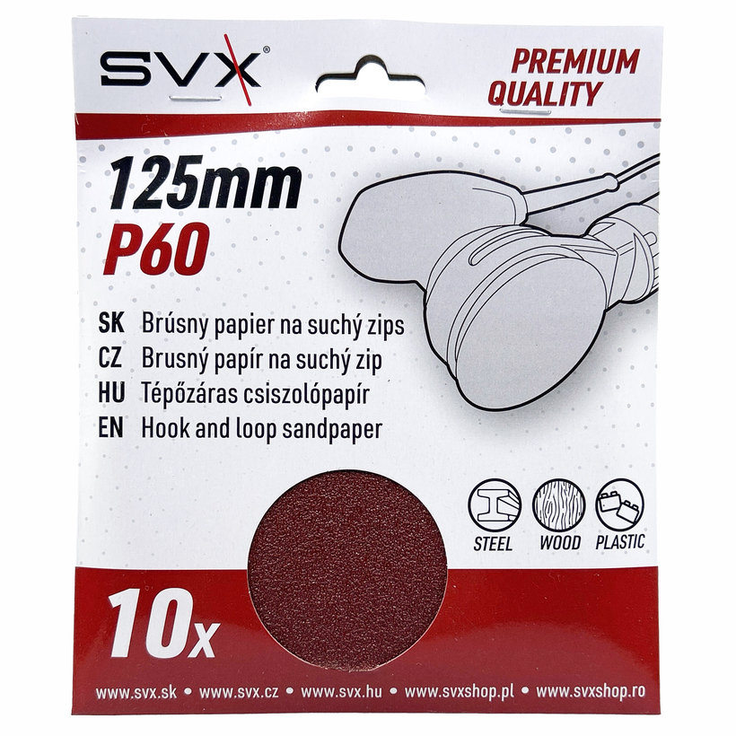 Brusný papír na suchý zip – kotouč 125 mm P60 - 10 ks