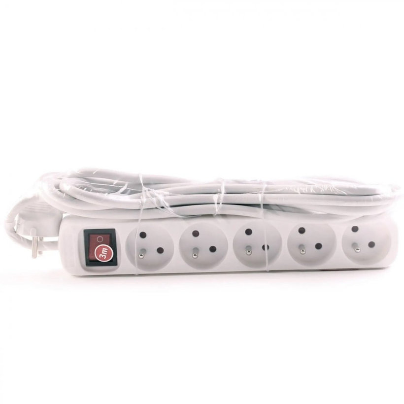 5 zásuvek 3m 3G1,5 Prodlužovací kabel 16A bílý s vypínačem