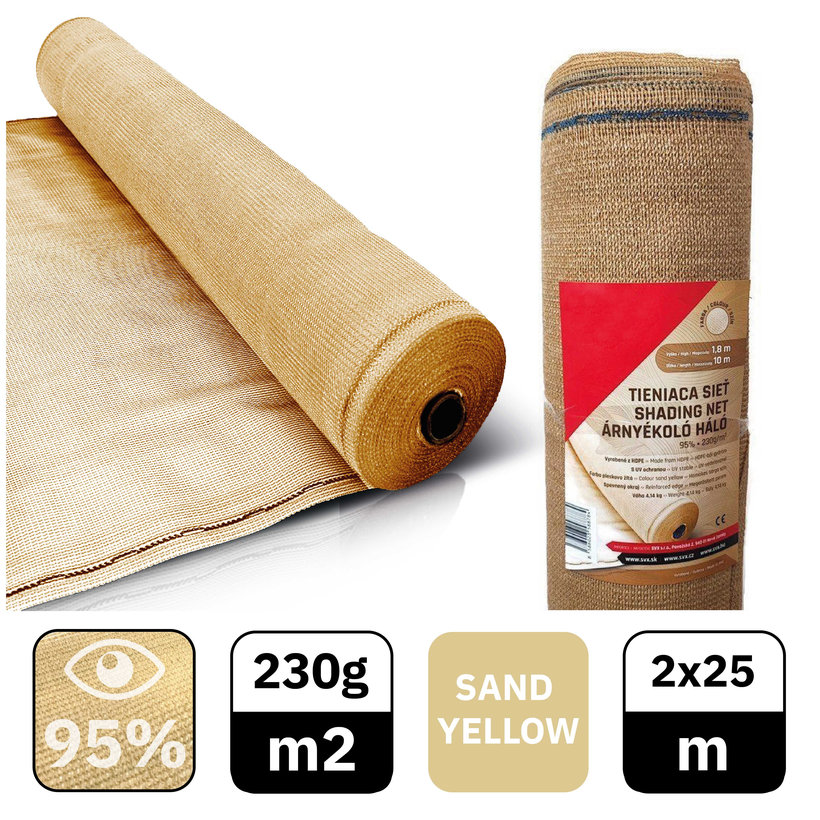 Stínící síť pískově žlutá 95% - délka 25m - výška 2m