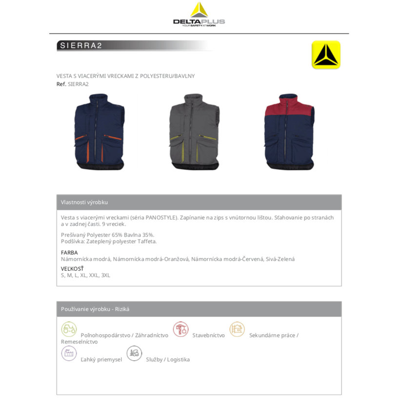 Pracovní vesta SIERRA2 modrá XXL