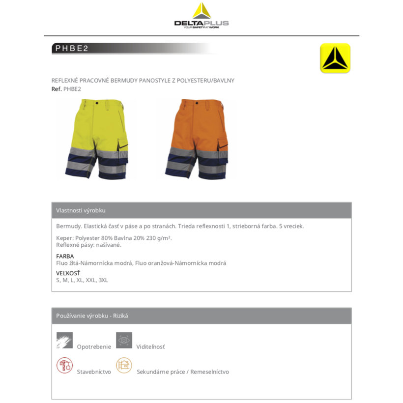 Reflexní pracovní kraťasy PHBE2 žluté XL