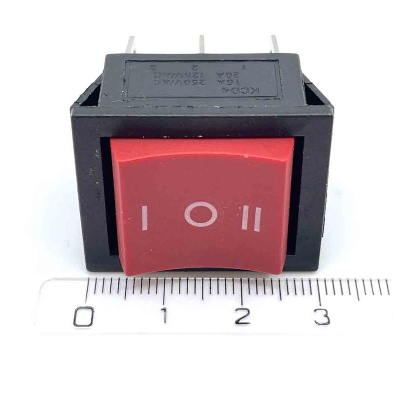 Kolébkový přepínač 3-poloh., červený, I-0-II