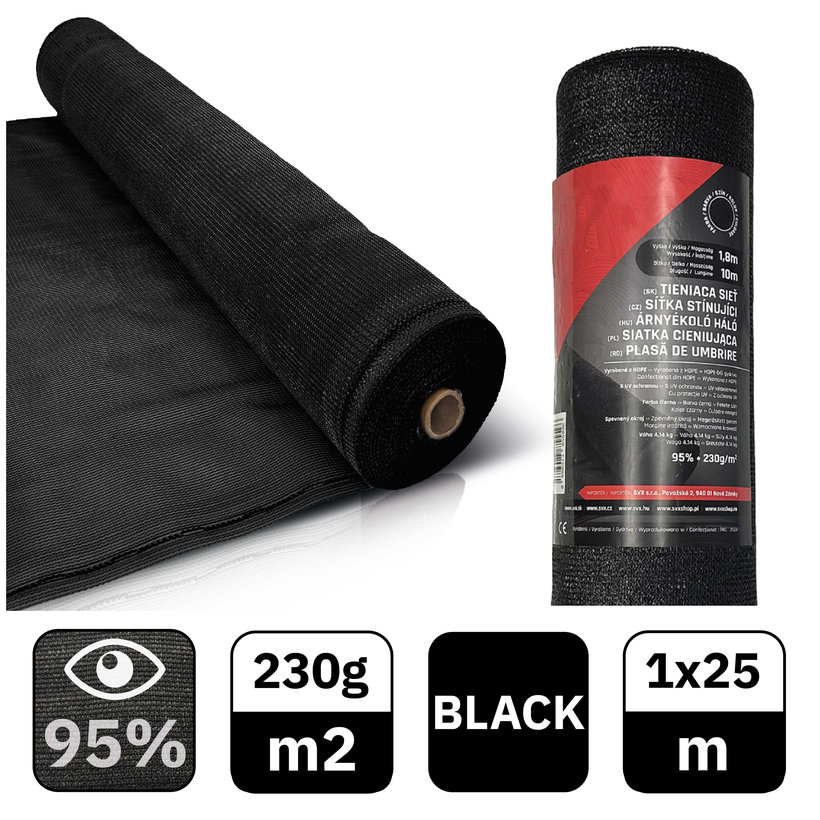 Stínící síť černá 95% - délka 25m - výška 1m