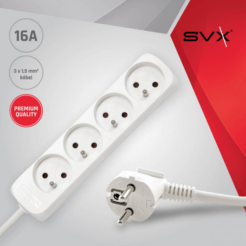 Prodlužovací kabel 16A bílý 4 zásuvky 3m 3G1,5
