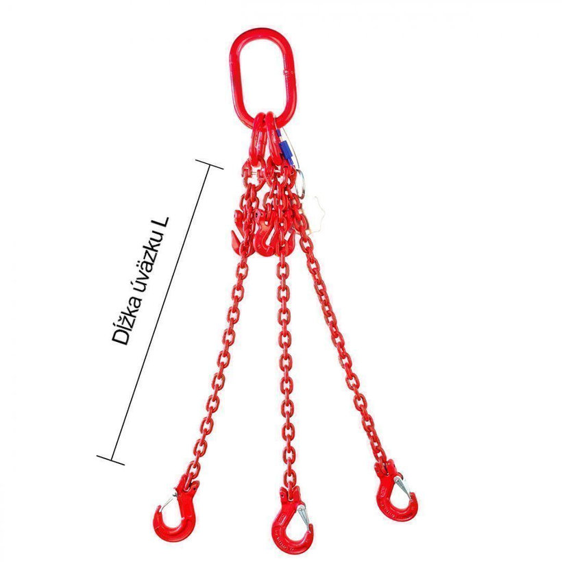 Řetězový závěs oko-3 háky tř 80 se zkracovačem (4,5 m, 17 000/11 800 kg, 16 mm, červená)