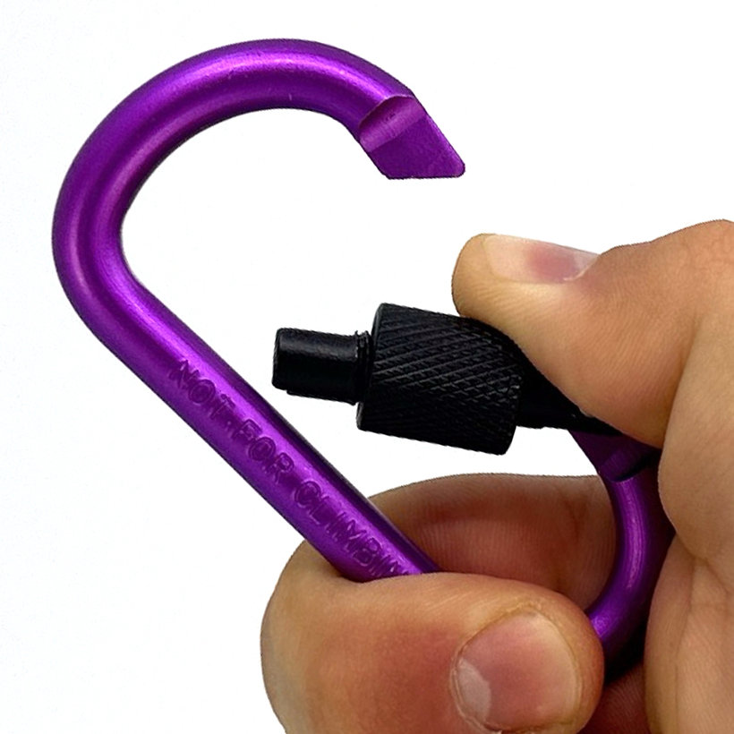 Hliníková karabina s pojistkou - fialová