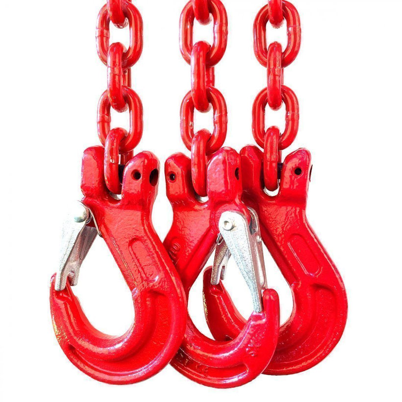 Řetězový závěs oko-3 háky tř 80 se zkracovačem (4,5 m, 4250/3000 kg, 8 mm, červená)