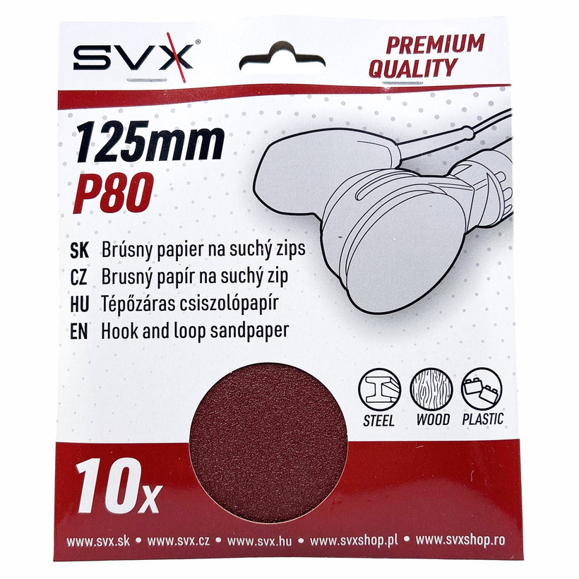 Brusný papír na suchý zip – kotouč 125 mm P80 - 10 ks