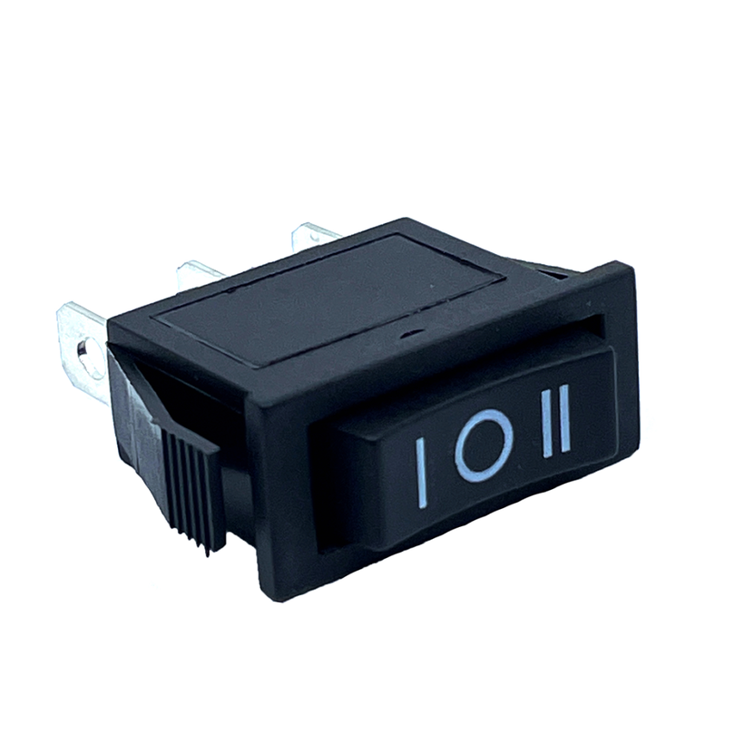 Kolébkový přepínač 3-poloh. černý, 16A, 250V, I-0-II