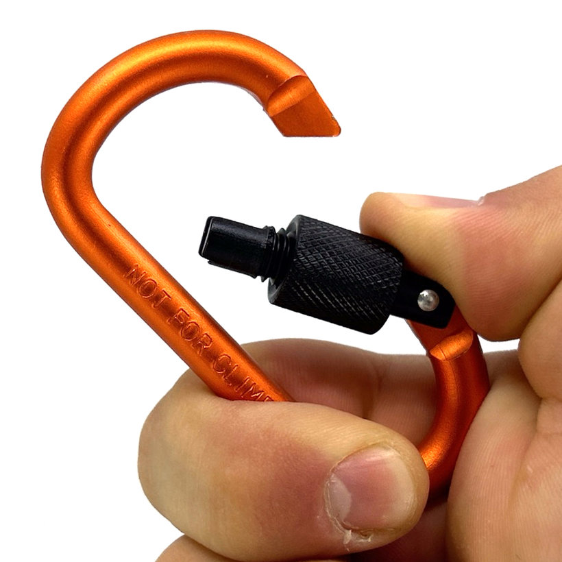 Hliníková karabina s pojistkou - oranžová