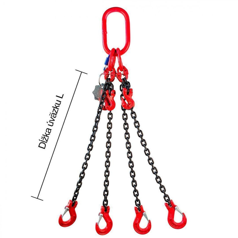 Řetězový závěs oko-4 háky tř 80 se zkracovačem (3 m, 6700/4750 kg, 10 mm)