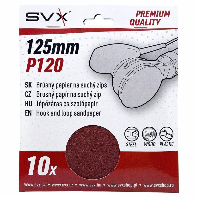 Brusný papír na suchý zip – kotouč 125 mm P120 - 10 ks
