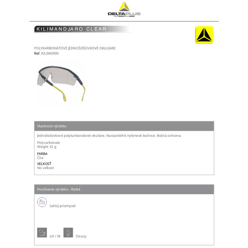 Pracovní brýle KILIMANDJARO CLEAR