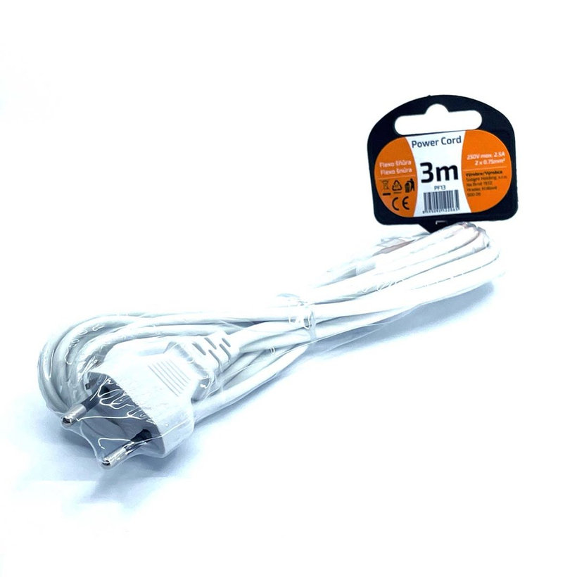 Flexo šňůra 3m 2x0,75 bílá plochá - vypínač