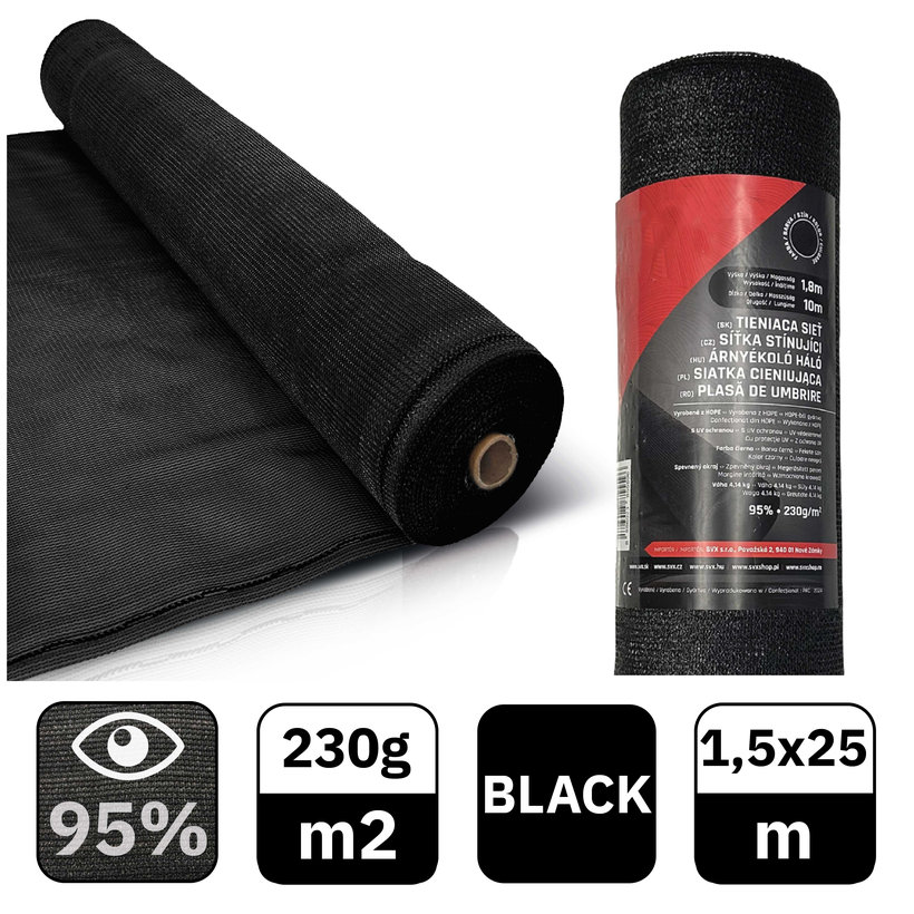 Stínící síť černá 95% - délka 25m - výška 1,5m