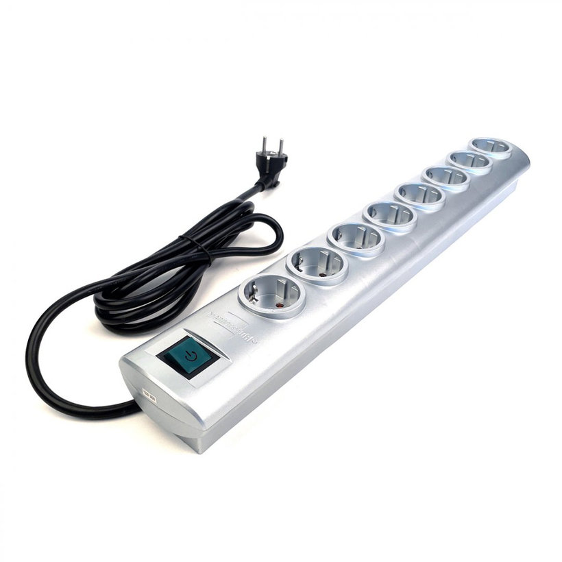 Prodlužovací kabel PRIMERA 8 zásuvek 16A stříbrný SCHUKO 2m