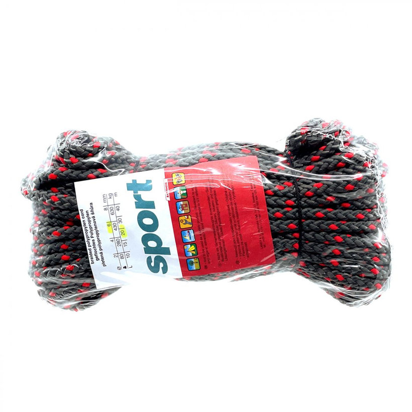 Polypropylenová šňůra pletená bez jádra barevná 15m 8mm