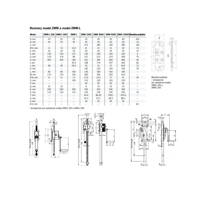 Nástěnný hřebenový zvedák 600/600 600kg