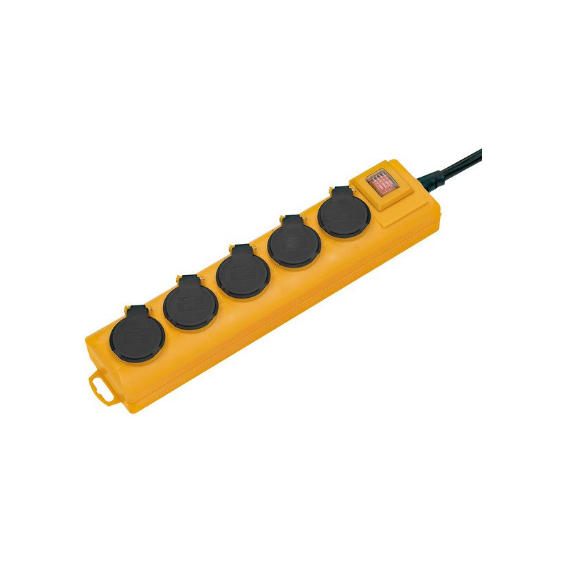 Prodlužovací kabel, 5 zásuvek s vypínačem, žluto-černý 2m