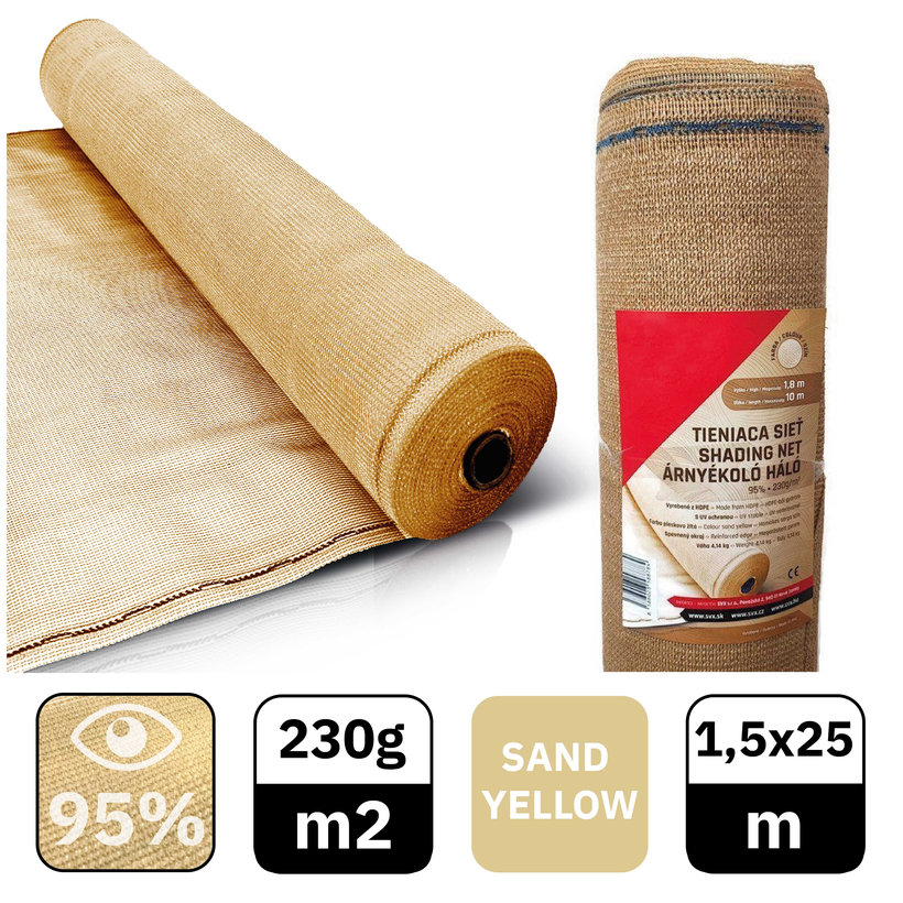 Stínící síť pískově žlutá 95% - délka 25m - výška 1,5m