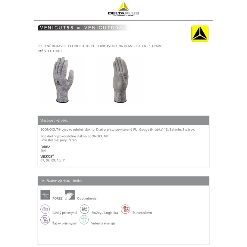 Pracovní rukavice VENICUT58 08