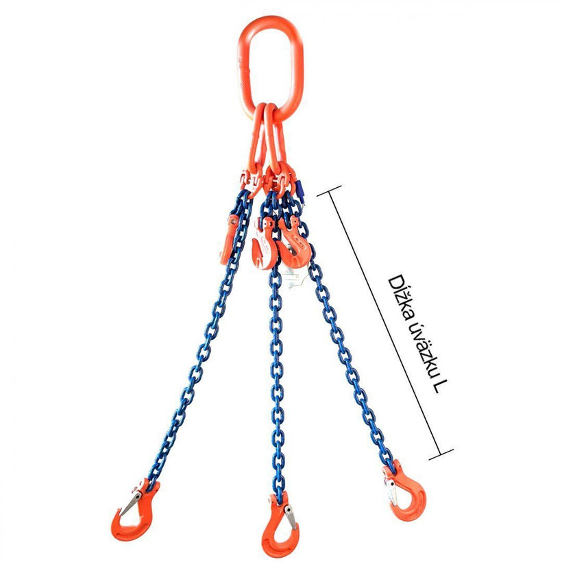 Řetězový závěs oko-3 háky tř 100 se zkracovačem (2 m, 5300/3750 kg, 8 mm)