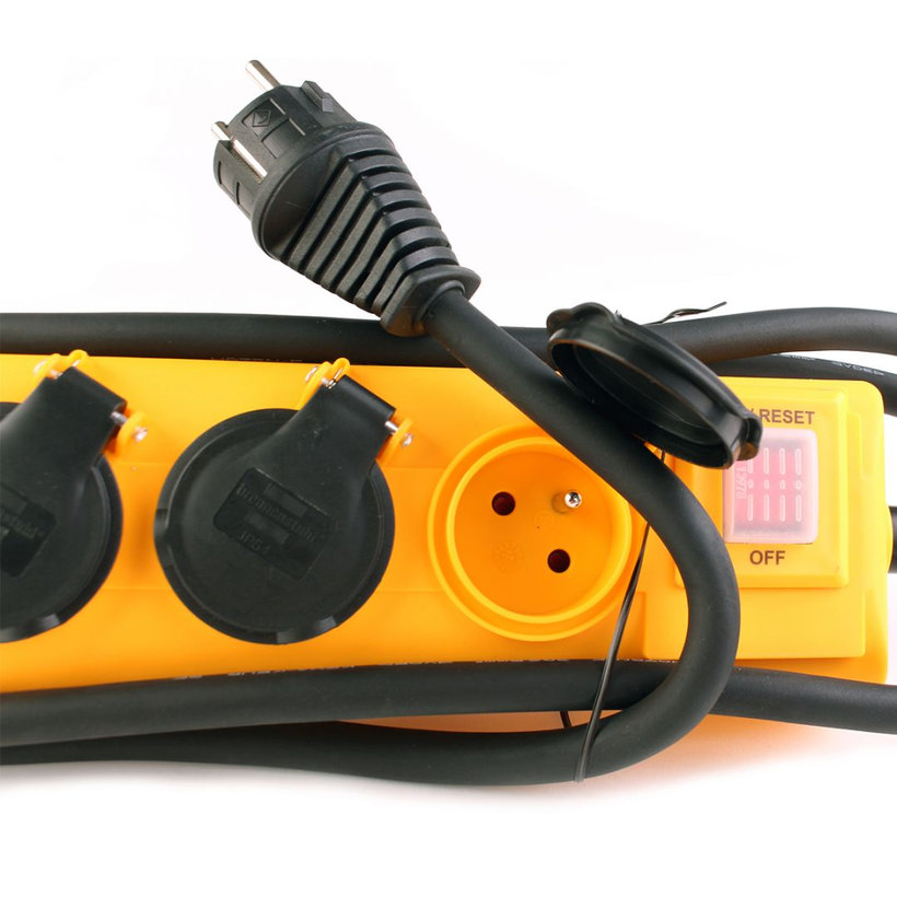 Prodlužovací kabel, 5 zásuvek s vypínačem, žluto-černý 2m