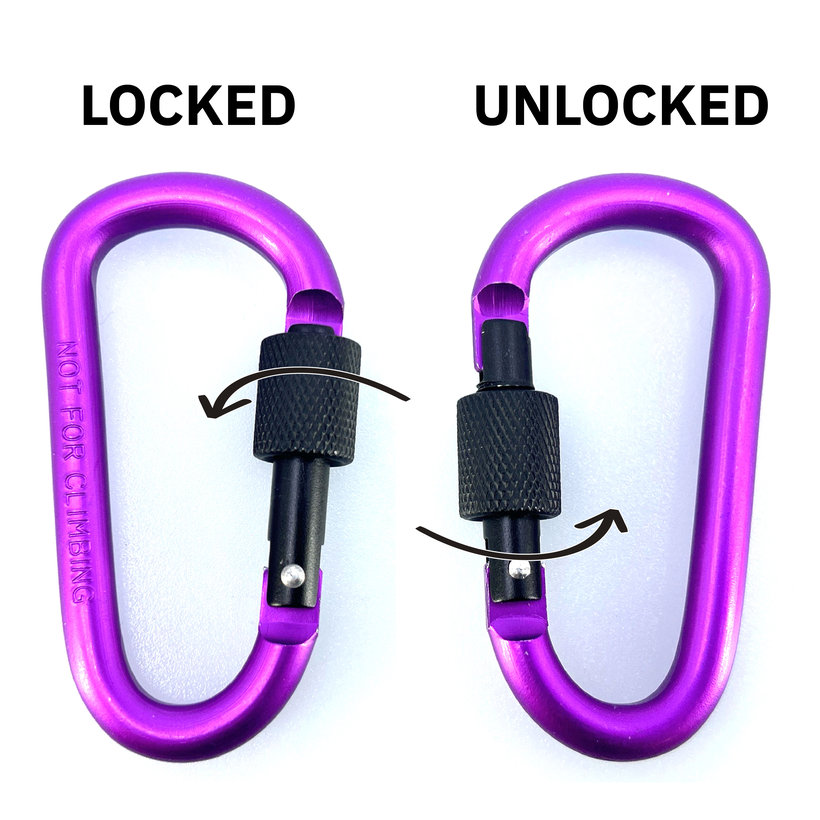 Hliníková karabina s pojistkou - fialová