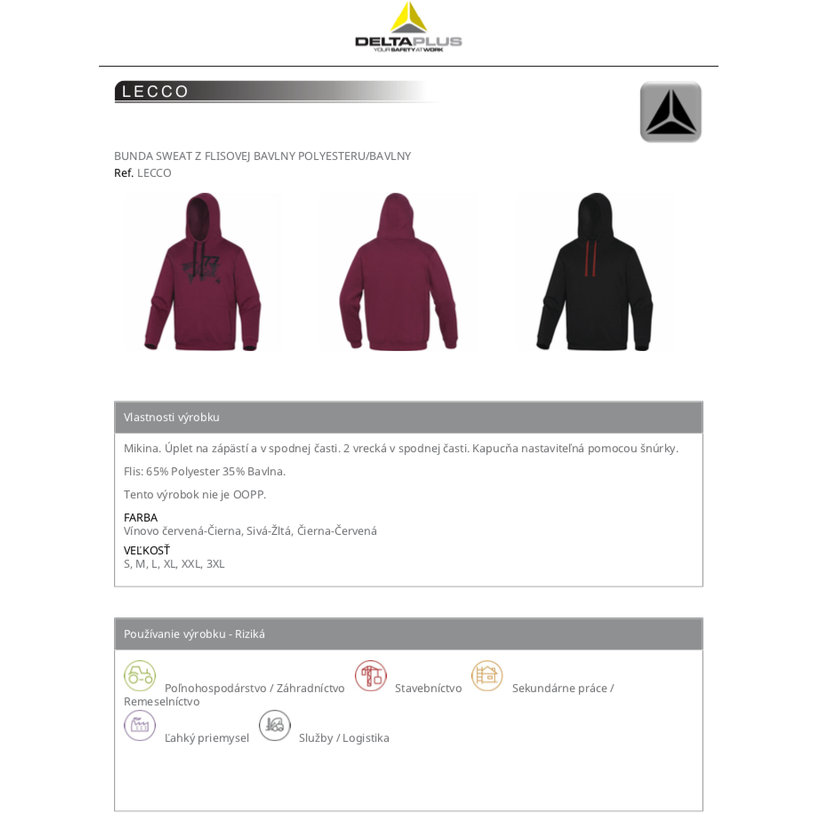 Pracovní mikina LECCO bordó 3XL