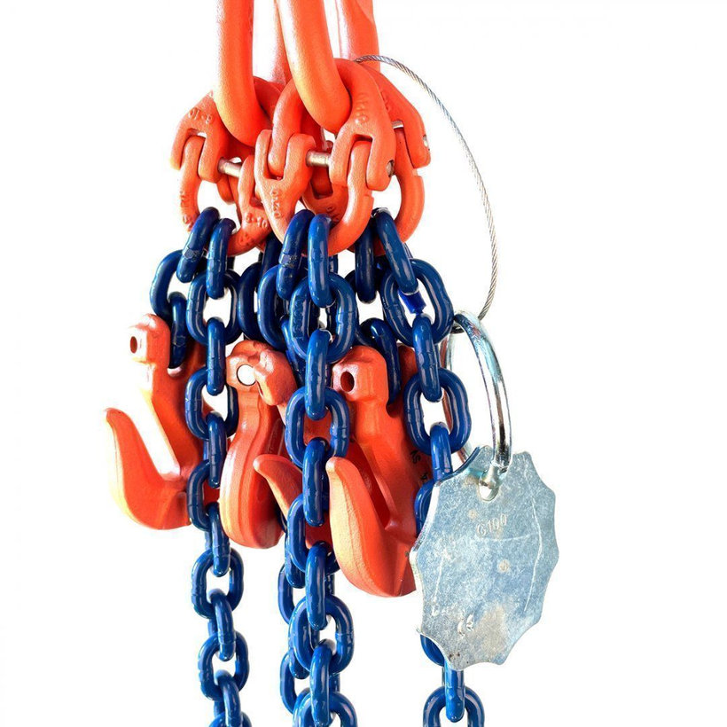 Řetězový závěs oko-4 háky tř 100 se zkracovačem (8m, 5300/3750 kg, 8 mm)Řetězový závěs oko-4 háky tr 100 se zkracovačem (7m, 5300/3750 kg, 8 mm)