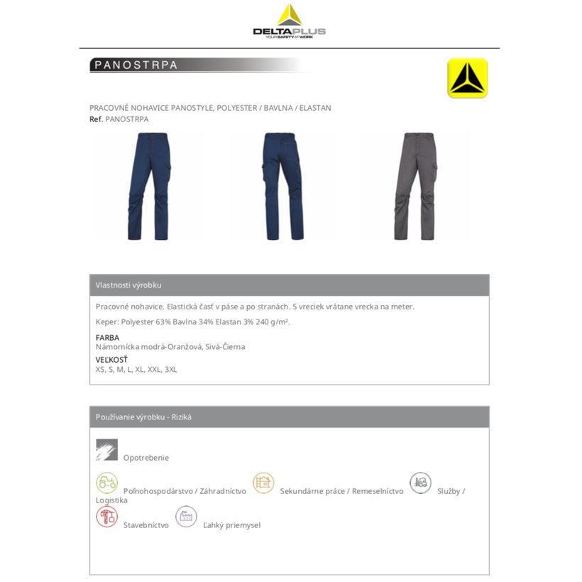 Pracovní kalhoty PANOSTRPA šedé 3XL