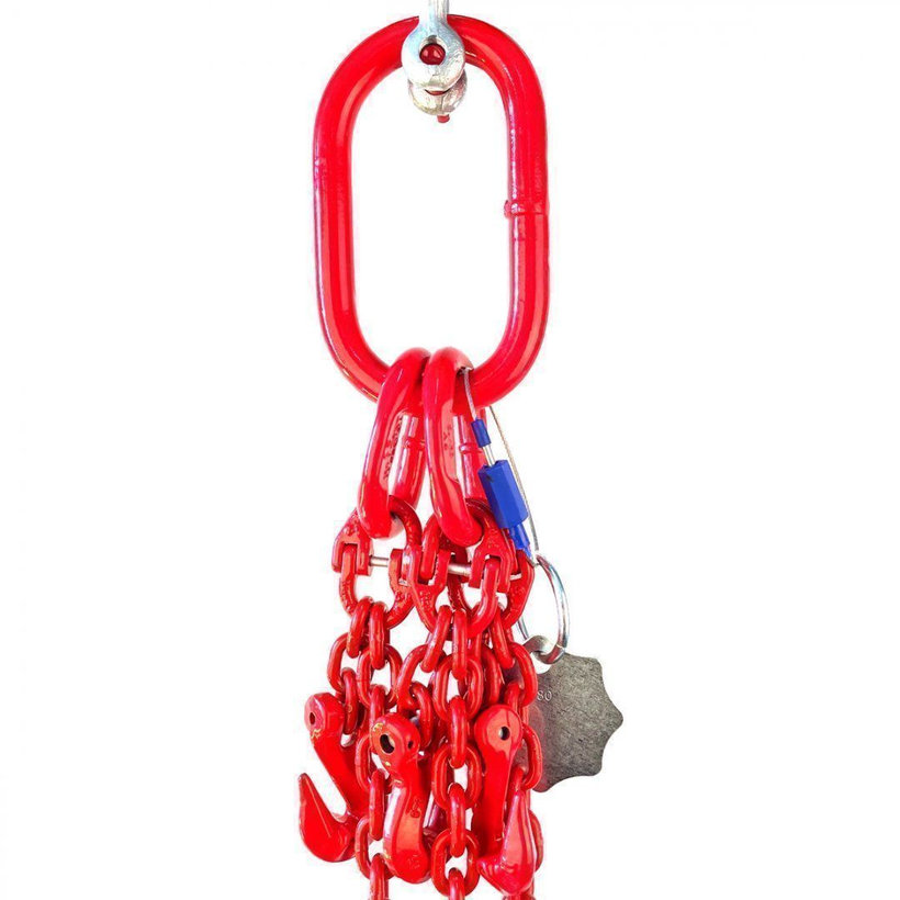 Řetězový závěs oko-3 háky tř 80 se zkracovačem (4,5 m, 4250/3000 kg, 8 mm, červená)